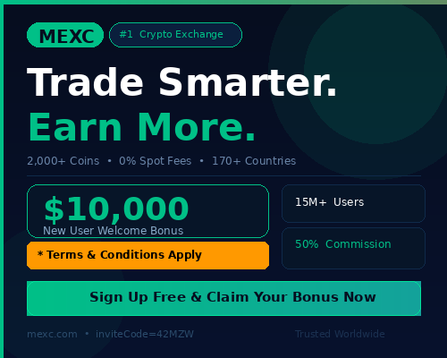Join MEXC, trusted by over 15M users in over 170 countries. Trade Bitcoin and over 2,000 coins with zero spot fees. Sign up now and claim your welcome bonus.